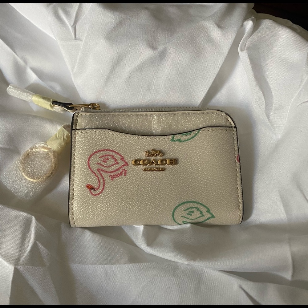Coach L Zip Card Case With Swan Print